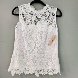 NWT Nanette Lepore Medium White Lace Sleeveless Top Cottagecore Coquette Boho